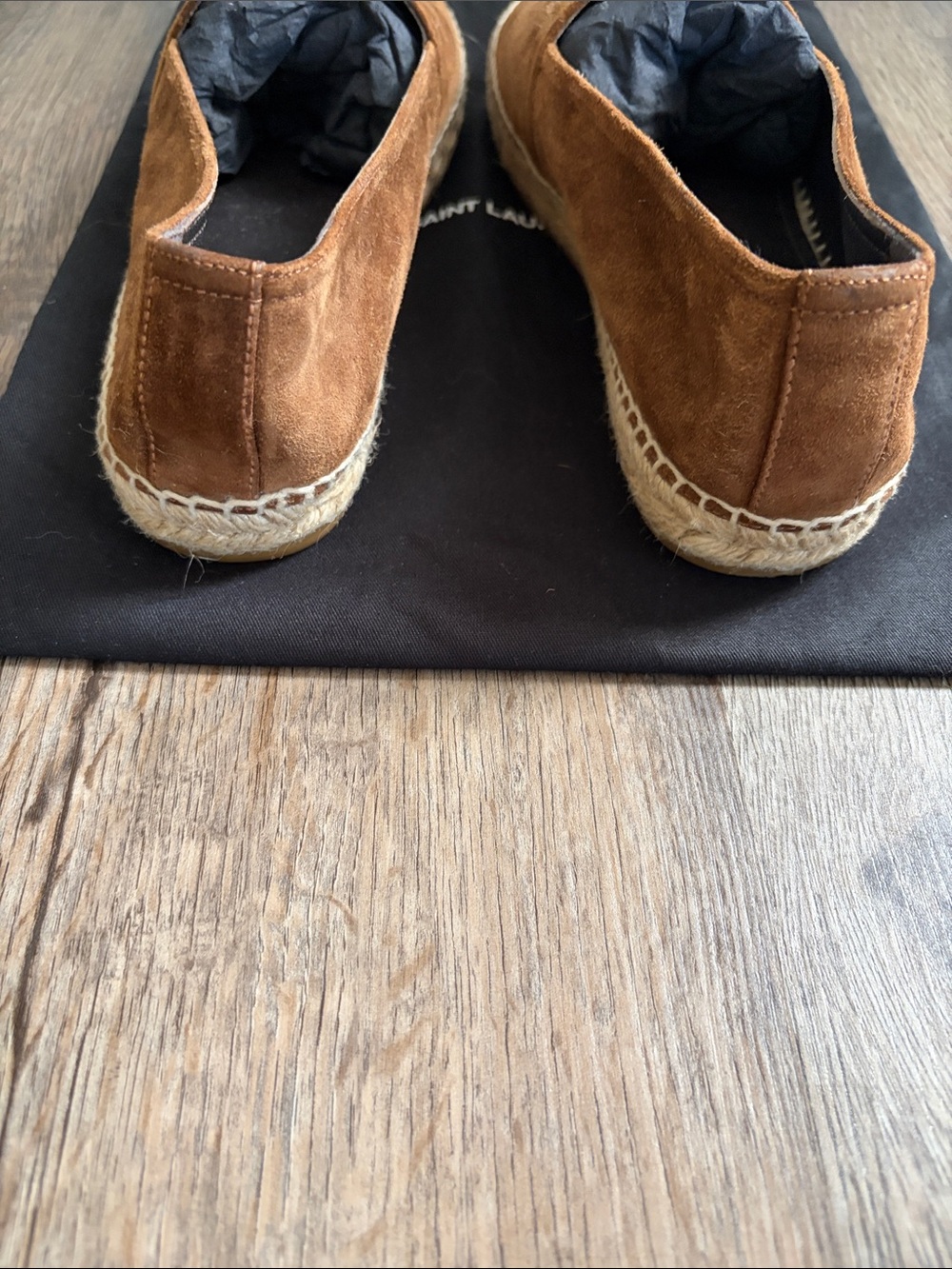 Saint Laurent Brown Suede Espadrille Slip-Ons with Embroidered Logo - Picture 3 of 7